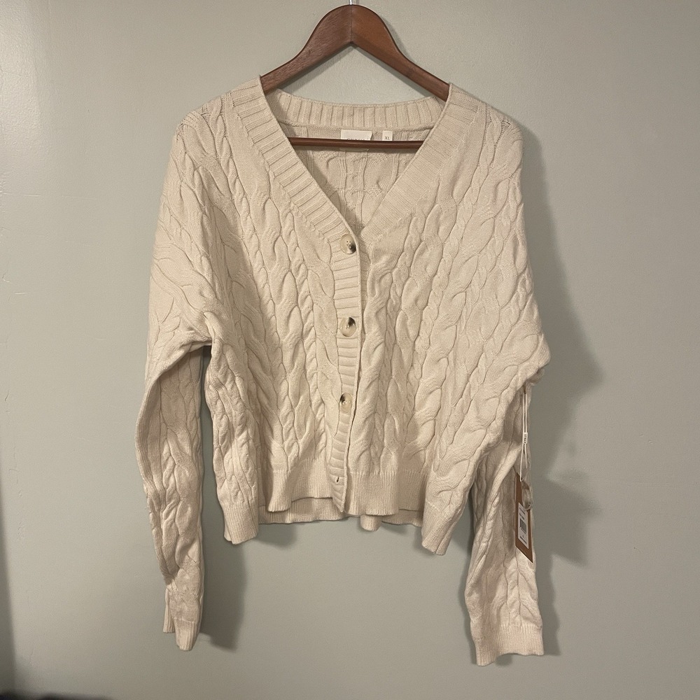 Cyrus Womens Cream Long Sleeve Cable-Knit Cardigan Sweater Size XL